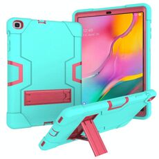 Per Galaxy Tab A 10.1 (2019) T510 Custodia combinata in silicone a colori a contrasto + PC con supporto (Aqua + Rose Red)