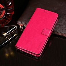 Per Alcatel 1V 2019 No Fingerprint idewei Crazy Horse Texture Custodia in pelle con vibrazione orizzontale con supporto e slot per schede e portafoglio (rosa rossa)