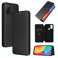Per Alcatel 1s (2021) Texture in fibra di carbonio Gestione a flip orizzontale magnetico TPU + PC + custodia in pelle PU con slot per schede (nero)