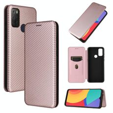 Per Alcatel 1s (2021) Texture in fibra di carbonio Gestione a flip orizzontale magnetico TPU + PC + custodia in pelle PU con slot per schede (rosa)