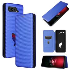 Per ASUS ROG Phone Phone 5 Texture in fibra di carbonio Gestione a flip orizzontale orizzontale TPU + PC + custodia in pelle PU con slot per schede (blu)