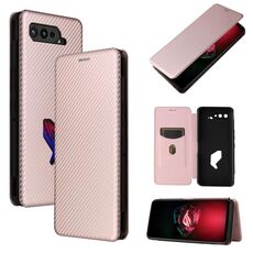 Per Asus Rog Phone 5 Telefono in fibra di carbonio Gestione orizzontale a flip orizzontale magnetico TPU + PC + custodia in pelle PU con slot per schede (rosa)