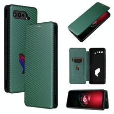 Per ASUS ROG Phone Phone 5 Texture in fibra di carbonio MAGNETIC orizzontale flip TPU + PC + custodia in pelle PU con slot per schede (verde)