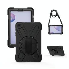 Per Samsung Galaxy Tab A 8.4 2020 T307U Ammortizzatore in silicone colorato + custodia protettiva per PC con supporto e tracolla e cinturino a mano (nero)