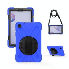 Per Samsung Galaxy Tab A 8.4 2020 T307U Antifondo antiurto Silicone + custodia protettiva per PC con supporto e tracolla e cinturino a mano (blu)