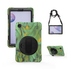 Per Samsung Galaxy Tab A 8.4 2020 T307U Ammortizzatore in silicone colorato + custodia protettiva per PC con supporto e tracolla e cinturino a mano (mimetizzazione)