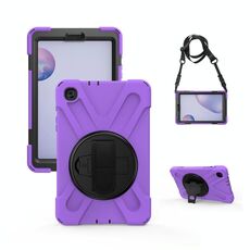 Per Samsung Galaxy Tab A 8.4 2020 T307U Ammortizzatore in silicone colorato + custodia protettiva per PC con supporto e tracolla e cinturino a mano (viola)