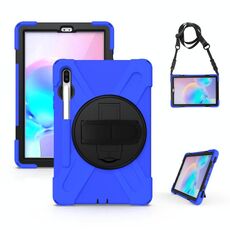 Per Samsung Galaxy Tab S6 10.5 pollici T860 / T865 antiurto antiurto Silicone + custodia protettiva per PC con supporto e tracolla e cinturino a mano e slot a penna (blu)