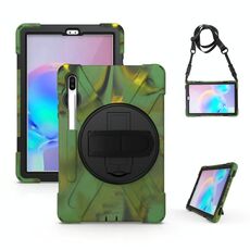 Per Samsung Galaxy Tab S6 10.5 pollici T860 / T865 Antitrushinish Antifurto Silicone + custodia protettiva per PC con supporto e tracolla e cinturino a mano e slot a penna (mimetizzazione)