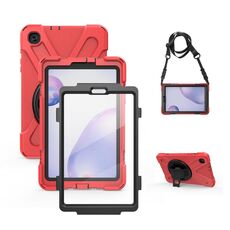 Per Samsung Galaxy Tab A 8.4 2020 T307U Antifondo antiurto Silicone + Cassa protettiva per PC con supporto e tracolla e cinturino a mano e protezione a mano (rosso)