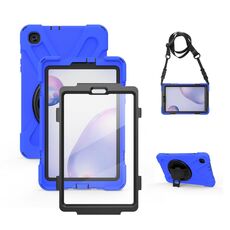 Per Samsung Galaxy Tab A 8.4 2020 T307U Ammortizzatore in silicone colorato + custodia protettiva per PC con supporto e tracolla e cinturino a mano e protezione a mano (blu)