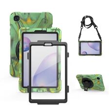 Per Samsung Galaxy Tab A 8.4 2020 T307U Ammortizzatore colorato in silicone colorato + custodia protettiva PC con supporto e tracolla e cinturino a mano e protezione a mano (mimetizzazione)