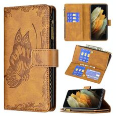 Per Samsung Galaxy S21 Ultra 5G Flying Butterfly Growding Pattern Caso in pelle orizzontale orizzontale con supporto e carta Slot & Portafoglio (Brown)