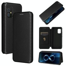 Per Asus Zenfone 8 / ZS590KS (8 mini) texture in fibra di carbonio trama magnetica flip orizzontale TPU + PC + custodia in pelle PU con slot per schede (nero)