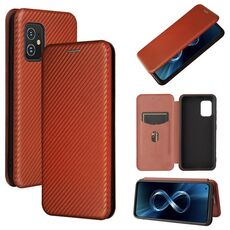 Per Asus Zenfone 8 / ZS590KS (8 mini) texture in fibra di carbonio magnetico orizzontale flip TPU + PC + custodia in pelle PU con slot per schede (marrone)