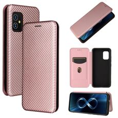 Per Asus Zenfone 8 / ZS590KS (8 mini) struttura in fibra di carbonio magnetico orizzontale flip TPU + PC + custodia in pelle PU con slot per schede (rosa)