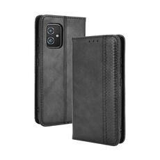 Per Asus Zenfone 8 / zS590ks magnetico fibbia magnetica retrò crazy horse trama orizzontale custodia in pelle flip con supporto e carte slot e cornice fotografica (nero)