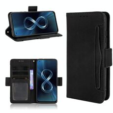 Per Asus Zenfone 8 ZS590KS Sensazione della pelle Caduta del vitello Caso di cuoio orizzontale in pelle orizzontale con titolare e slot per schede e cornice fotografica (nero)