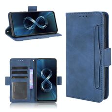 Per Asus Zenfone 8 ZS590KS Skin Feel Pattern di vitello Cassa in pelle orizzontale in pelle orizzontale con supporto e carta Slot e cornice fotografica (blu)