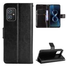 Per Asus Zenfone 8 ZS590KS Crazy Horse Texture Custodia in cuoio orizzontale in pelle con supporto e carte e cordino (nero)