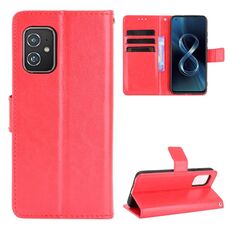 Per Asus Zenfone 8 ZS590KS Crazy Horse Texture Custodia in pelle flip orizzontale con supporto e carte slot e cordino (rosso)