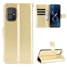 Per Asus Zenfone 8 ZS590KS Crazy Horse Texture Custodia in pelle a flip orizzontale con supporto e carte e cordino (oro)