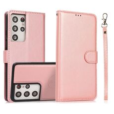 Per Samsung Galaxy S21 Ultra 5G Texture di vitello 2 in 1 Cover posteriore magnetica staccabile Custodia in pelle a flip orizzontale con supporto e carte Slot e portafoglio e cornice fotografica (oro rosa)