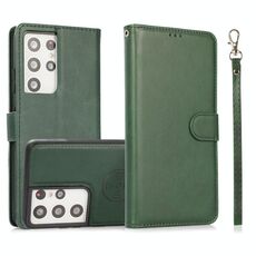 Per Samsung Galaxy S21 Ultra 5G Texture di vitello 2 in 1 Cover posteriore magnetico rimovibile Custodia in cuoio a flip orizzontale con supporto e carta Slot & Portafoglio e cornice (verde)