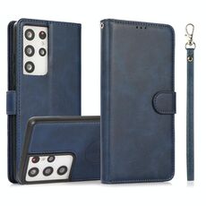 Per Samsung Galaxy S21 Ultra 5G Texture di vitello 2 in 1 Cover posteriore magnetica staccabile Custodia in pelle flip orizzontale con supporto e carte Slot & Portafoglio e cornice fotografica (blu)