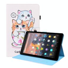 Per Amazon Kindle Fire 7 Animal Pattern Caso orizzontale in pelle flip con supporto e carte e slot per schede e cornice fotografica e funzione Sleep / Wake-up (Cat Brothers)