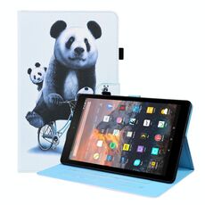 Per Amazon Kindle Fire 7 Animal Pattern Custodia in pelle orizzontale orizzontale con titolare e slot per schede e cornice per foto e funzione di sonno / funzione di sveglia (Panda in bicicletta)
