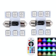 2 PCS Colorful 31MM Bicuspid Remote Control Car Dome Lampada da lettura a LED con 6 luci a LED