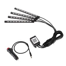 4 in 1 Accendisigari per auto universale Accendisigari a 8 colori Atmosfera LED Atmosfera Lampada decorativa leggera, con lampade a dischi da 9LEDS Lunghezza del cavo: 1,5 m