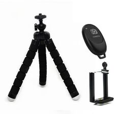 Mini Polopus Supporto per treppiedi flessibile in schiuma con morsetto telefonico e telecomando (nero)