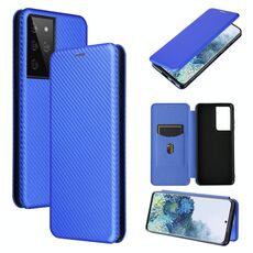 Per Samsung Galaxy S30 Ultra / S21 Ultra 5G Fibra di carbonio Texture Flip orizzontale magnetico TPU + PC + Custodia in pelle PU con slot per scheda (blu)