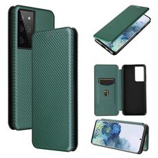 Per Samsung Galaxy S30 Ultra / S21 Ultra 5G Fibra di carbonio Texture Flip orizzontale magnetico TPU + PC + Custodia in pelle PU con slot per scheda (verde)