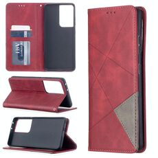 Per Samsung Galaxy S30 Custodia in pelle magnetica a vibrazione orizzontale con struttura ultra romboidale con supporto e slot per schede (rosso)