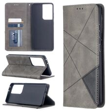 Per Samsung Galaxy S30 Custodia in pelle magnetica a vibrazione orizzontale con struttura ultra romboidale con supporto e slot per schede (grigio)