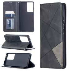 Per Samsung Galaxy S30 Custodia in pelle magnetica a vibrazione orizzontale con struttura ultra romboidale con supporto e slot per schede (nero)