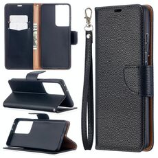 Per Samsung Galaxy S30 Custodia in pelle a vibrazione orizzontale in colore puro con texture ultra litchi con supporto e slot per schede, portafoglio e cordino (nero)
