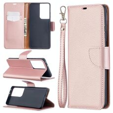 Per Samsung Galaxy S30 Custodia in pelle a vibrazione orizzontale in colore puro con texture ultra litchi con supporto e slot per schede, portafoglio e cordino (oro rosa)