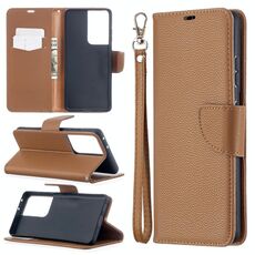 Per Samsung Galaxy S30 Custodia in pelle a vibrazione orizzontale in colore puro con texture ultra litchi con supporto e slot per schede, portafoglio e cordino (marrone)