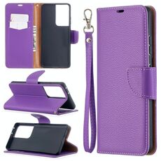 Per Samsung Galaxy S30 Custodia in pelle a vibrazione orizzontale in colore puro con texture ultra litchi con supporto e slot per schede, portafoglio e cordino (viola)