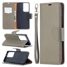 Per Samsung Galaxy S30 Custodia in pelle a vibrazione orizzontale in colore puro con texture ultra litchi con supporto e slot per schede, portafoglio e cordino (grigio)