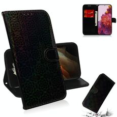 Per Samsung Galaxy S30 Custodia in pelle PU con fibbia magnetica colorata ultra tinta unita con supporto e slot per schede, portafoglio e cordino (nero)