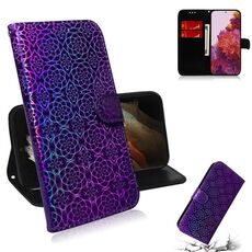 Per Samsung Galaxy S30 Custodia in pelle PU con fibbia magnetica colorata a tinta unita ultra colorata con supporto e slot per schede, portafoglio e cordino (viola)