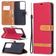 Per Samsung Galaxy S30 Custodia in pelle a vibrazione orizzontale con texture denim abbinata a colori ultra con supporto e slot per schede, portafoglio e cordino
