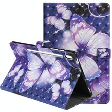 Per Samsung Galaxy Tab S6 T860 Custodia in pelle a vibrazione orizzontale con motivo dipinto 3D con supporto e slot per schede e portafoglio e funzione sleep / wake-up (farfalla viola)