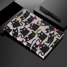 Per Samsung Galaxy Tab S6 T860 Custodia in pelle a vibrazione orizzontale con motivo dipinto con supporto e slot per schede e portafoglio e funzione di sospensione / sveglia (gatti)