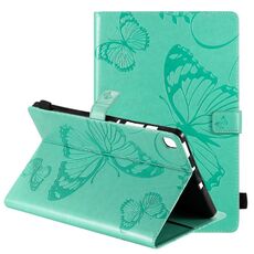 Per Samsung Galaxy S6 Lite P610 Custodia in pelle a vibrazione orizzontale con motivo a farfalla stampato a pressione con supporto e slot per schede e portafoglio e funzione di sospensione / sveglia (verde)